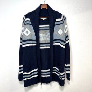 Pink Republic Navy Blue Southwest Knit Open Front Cardigan Sweater Womens Large